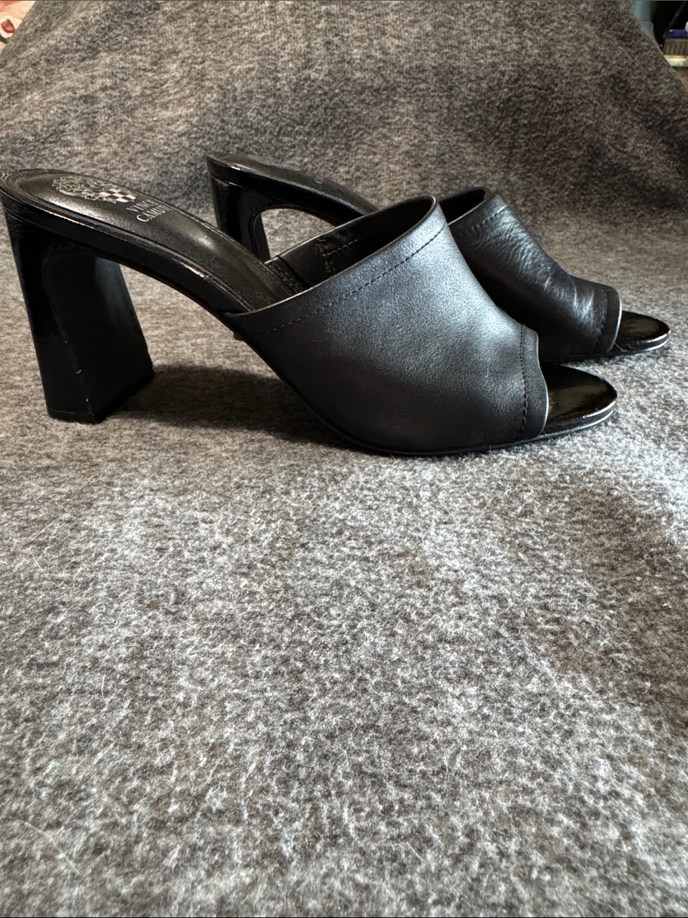 Vince Camuto Black Open-Toe Block Heel Mules